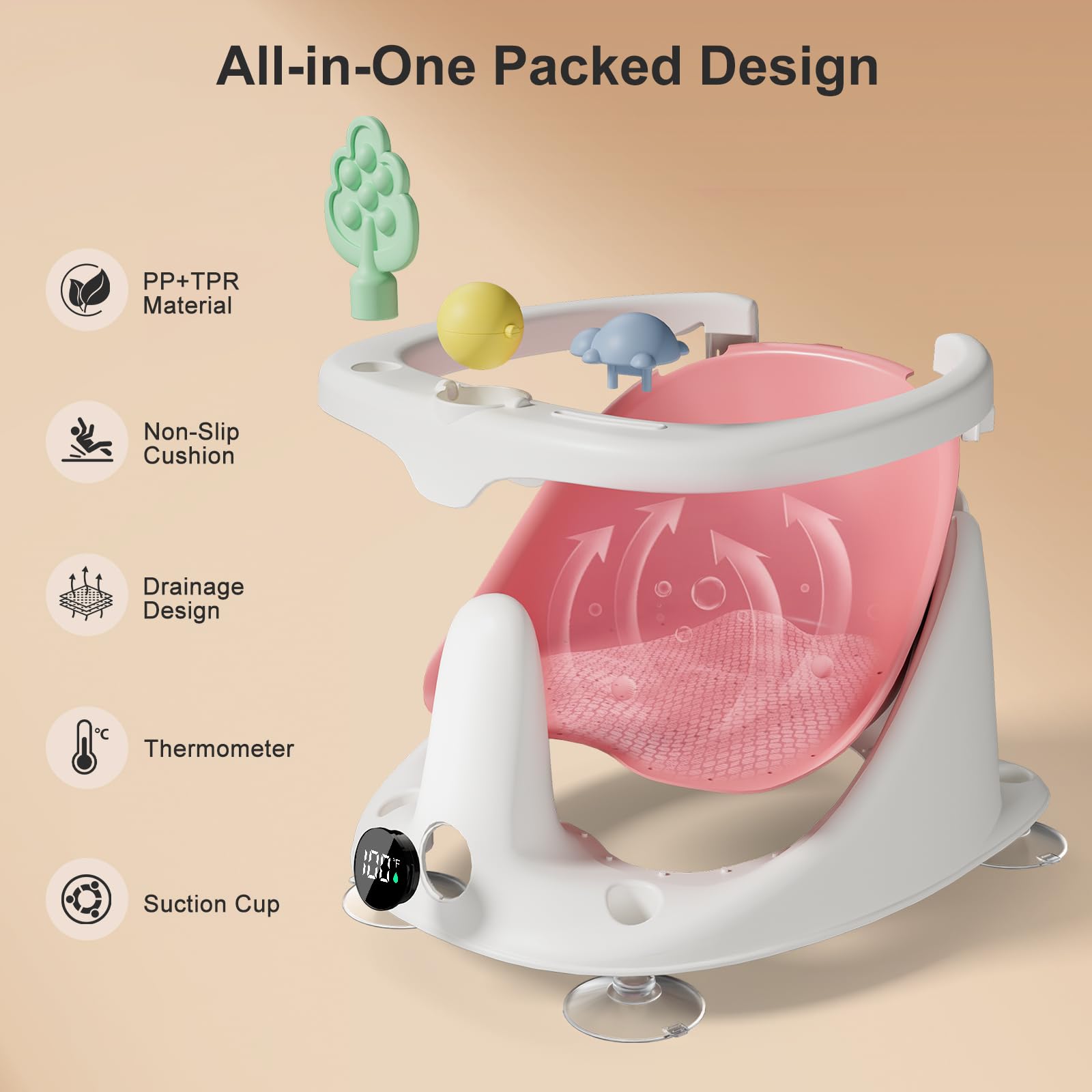 DZMDIP baby bath seat pink ergonomic backrest aids gentle head and spine support