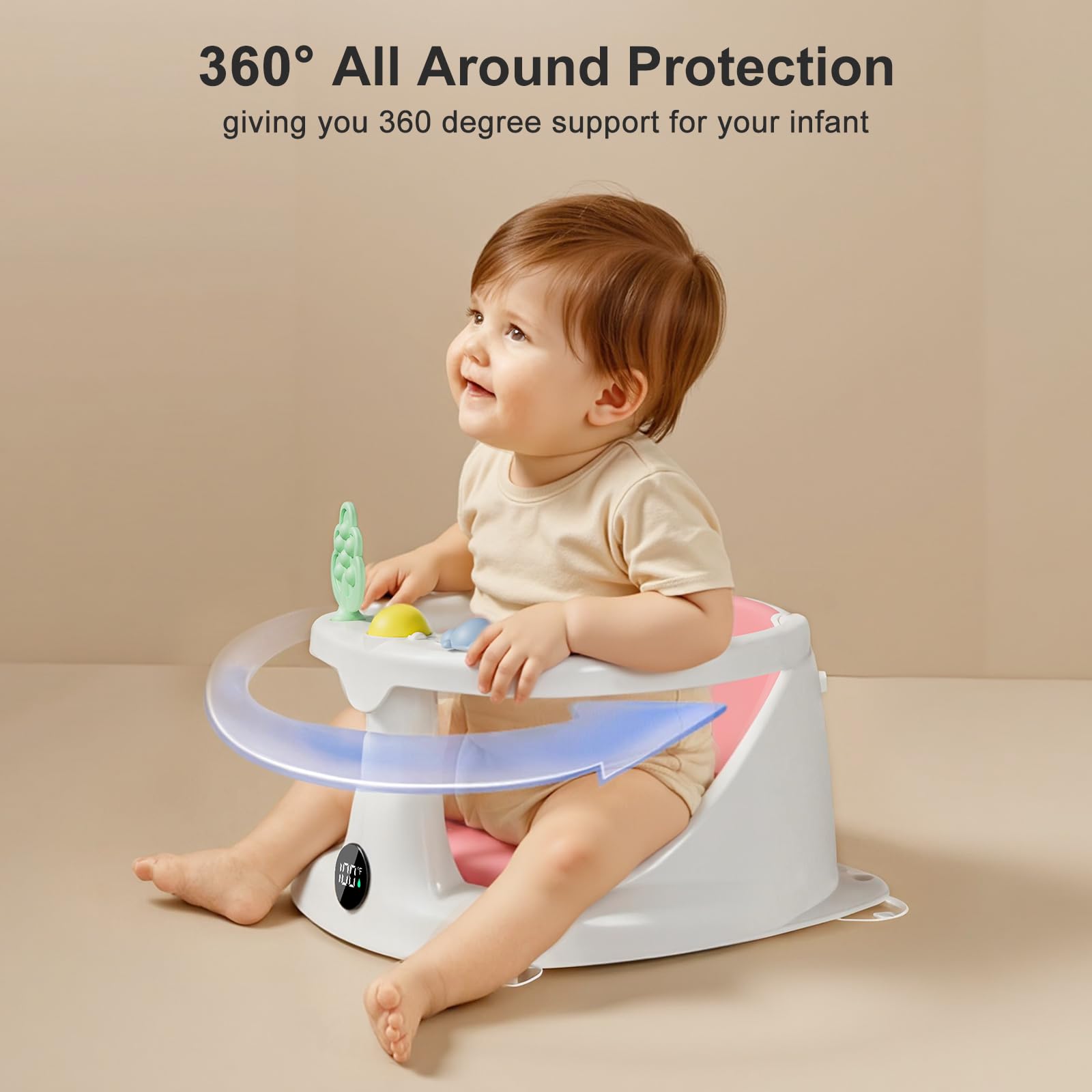 DZMDIP baby bath seat pink in-use during bath time for calm routines