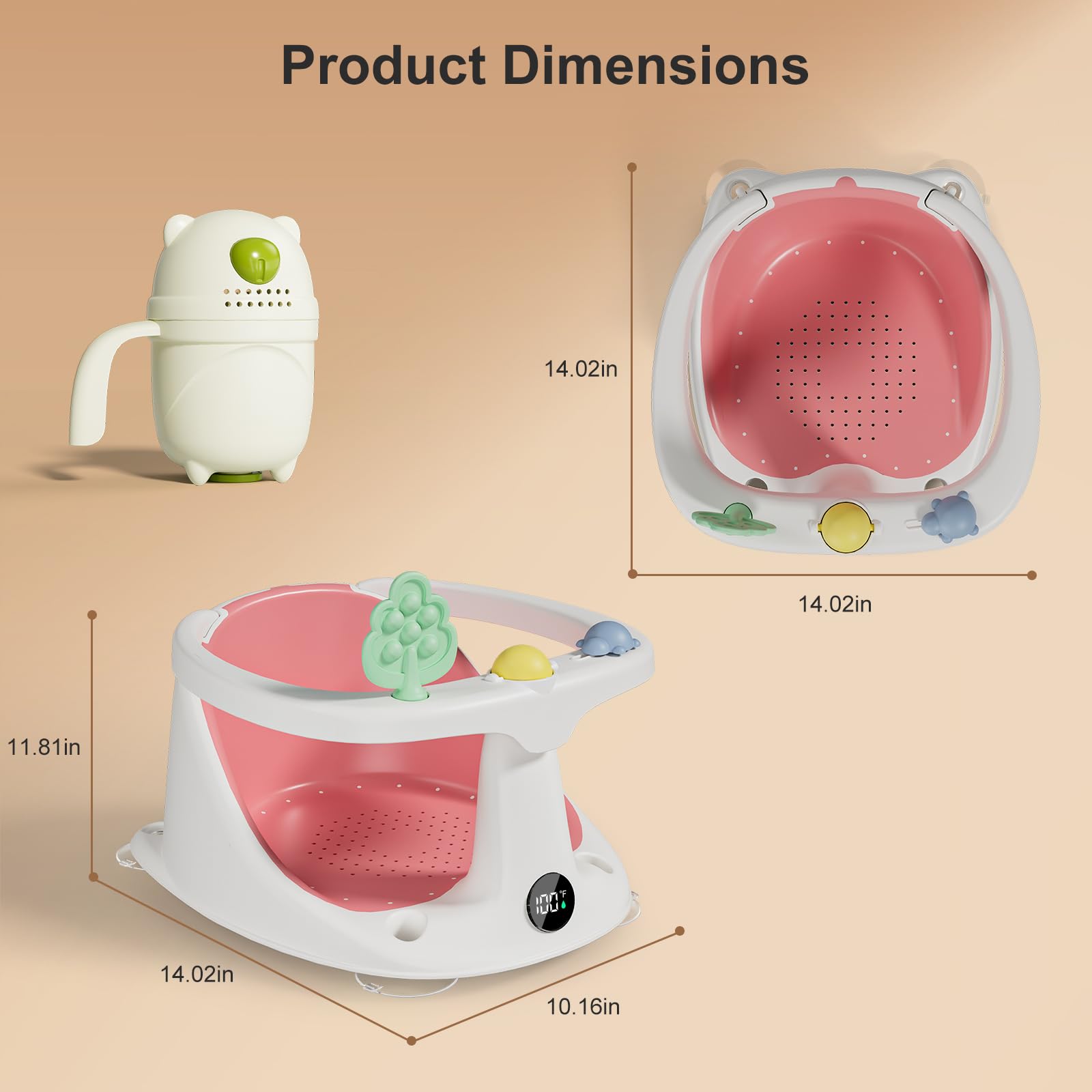DZMDIP baby bath seat pink side view demonstrates ergonomic fit for comfortable bathing
