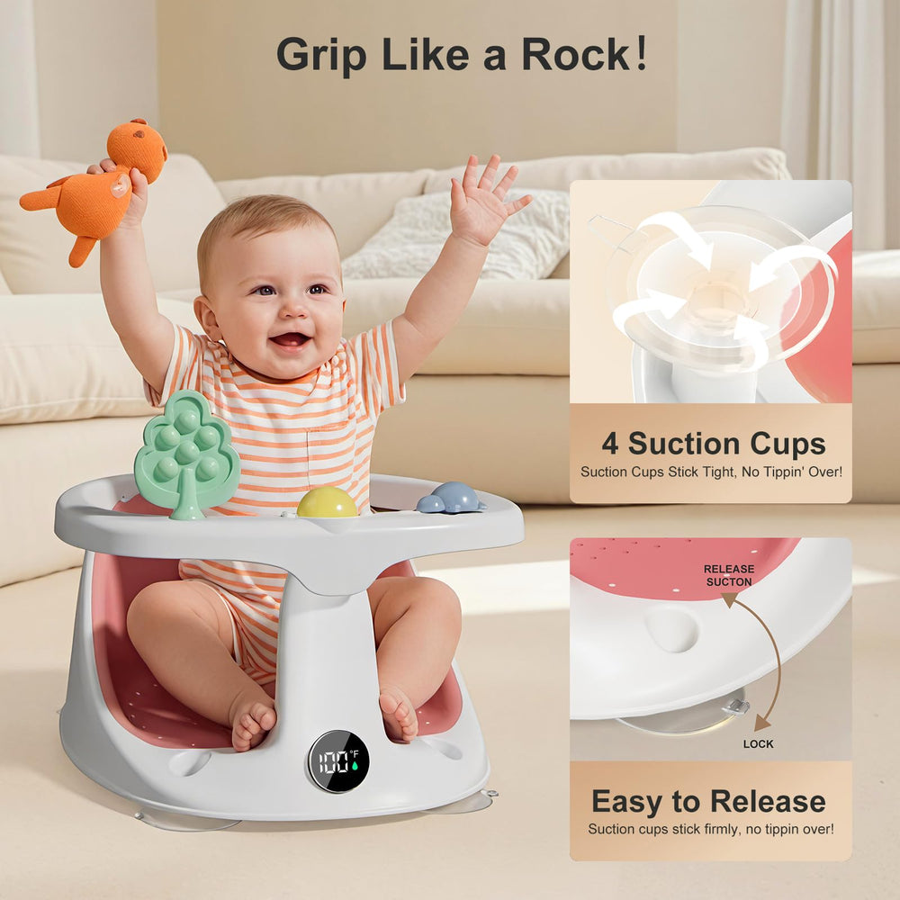DZMDIP baby bath seat pink non-slip suction cups for stable bathing