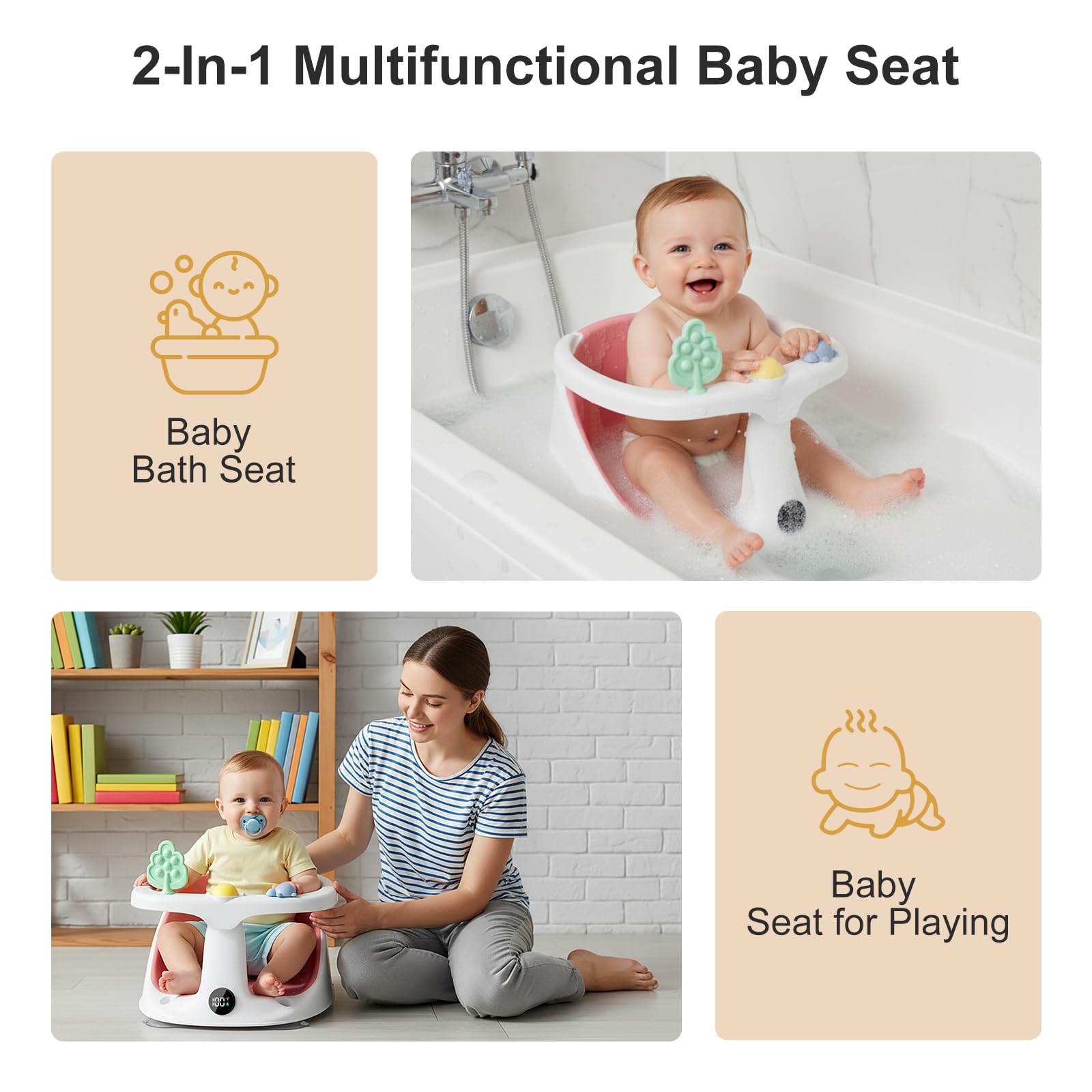 DZMDIP baby bath seat pink temperature display helps maintain safe bath water