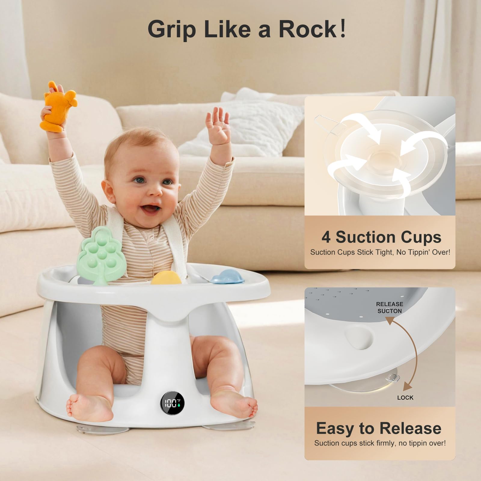 DZMDIP Baby Bath Seat features soft breathable cushions for baby's comfort.