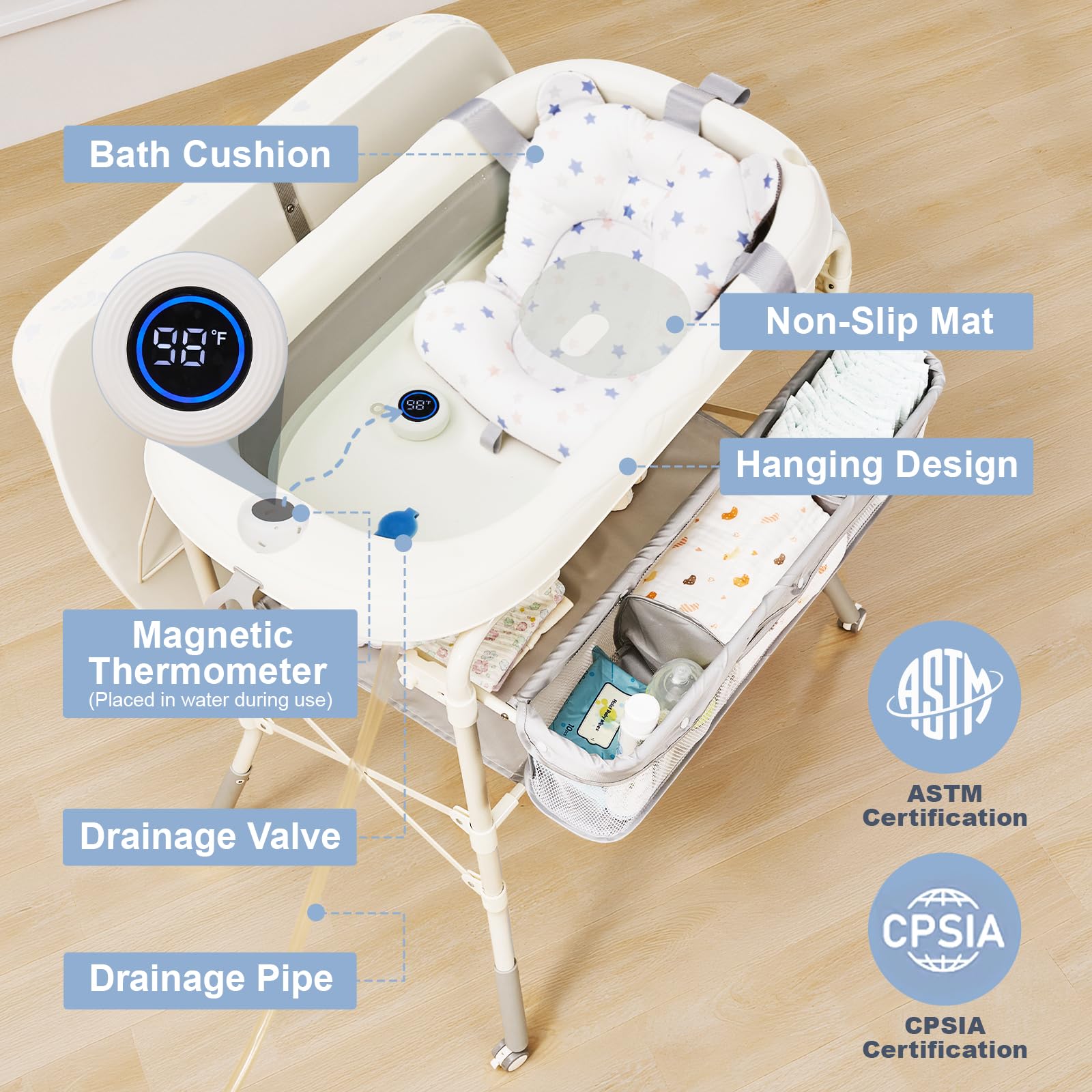 DZMDIP bath thermometer monitors water temperature for comfortable baths