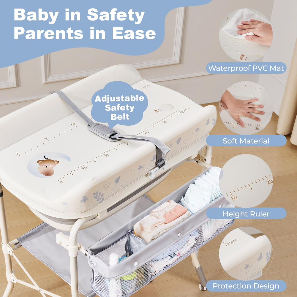 DZMDIP foldable changing table with storage basket keeps essentials handy