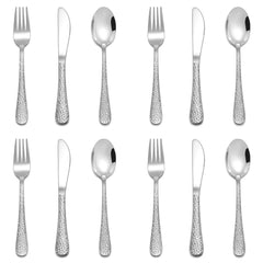 E-far 12-piece kids silverware pack shot showing durable stainless steel set for self-feeding.