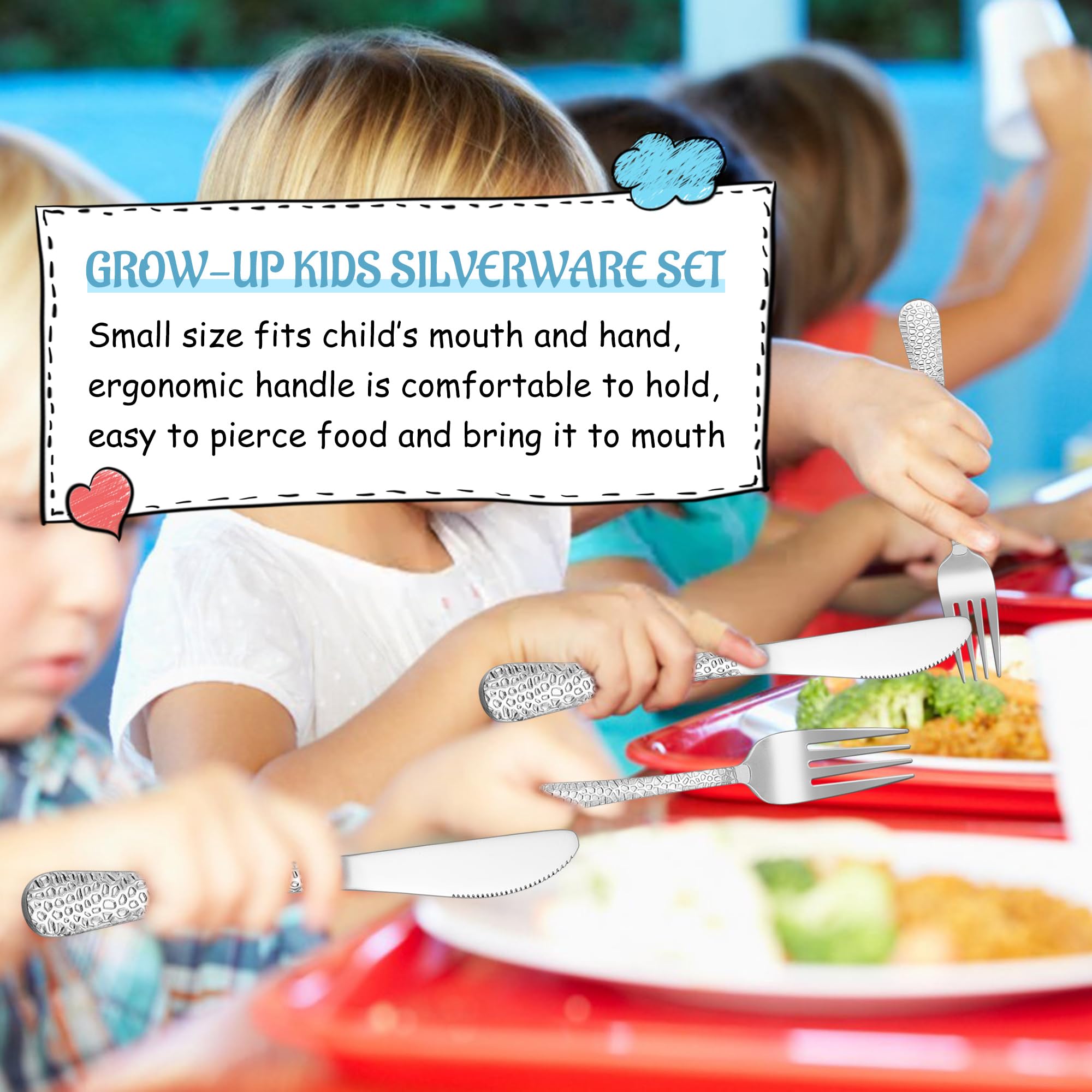 E-far adult-look utensils illustration emphasizes transition from training to real dining.