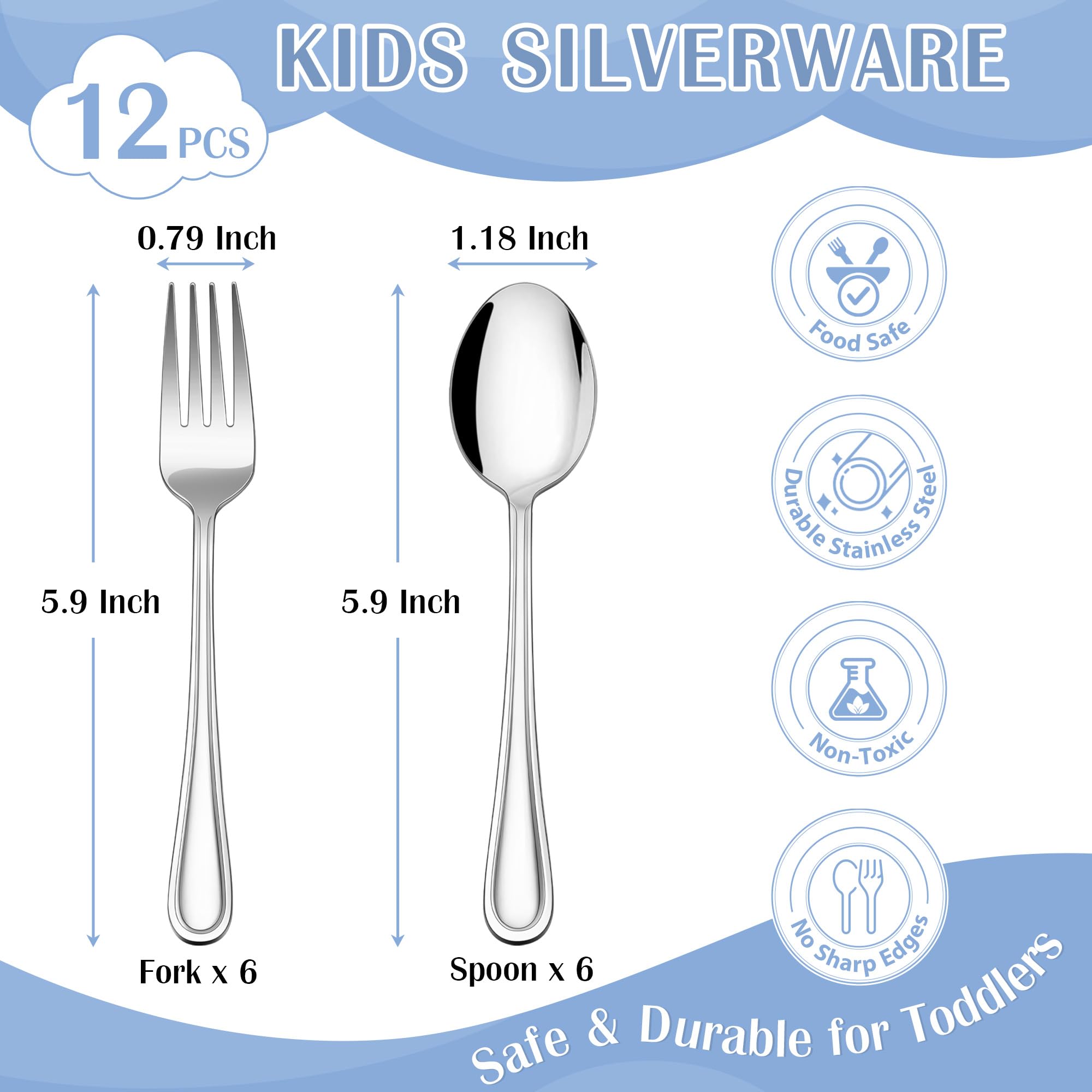 E-far toddler-silverware spoons-6pc ideal for cereals and snacks.