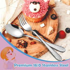 The e-far toddler utensils hammered-handle detail demonstrates attractive design for kids' everyday meals.