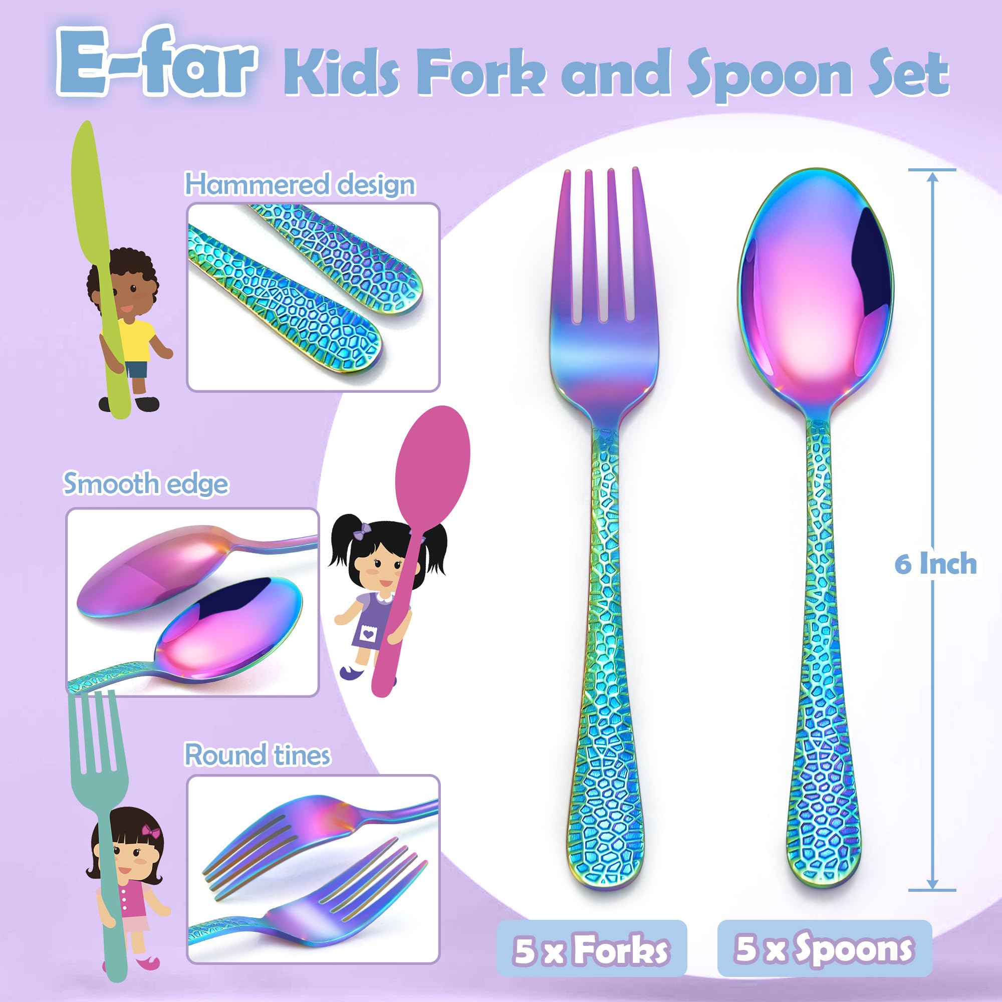 E-far rainbow colors close-up showing durable non-toxic finish