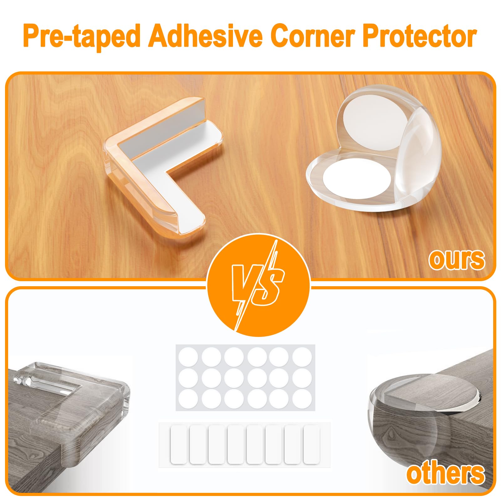 E-PRONSE Corner Protectors on glass surfaces guard edges discreetly.