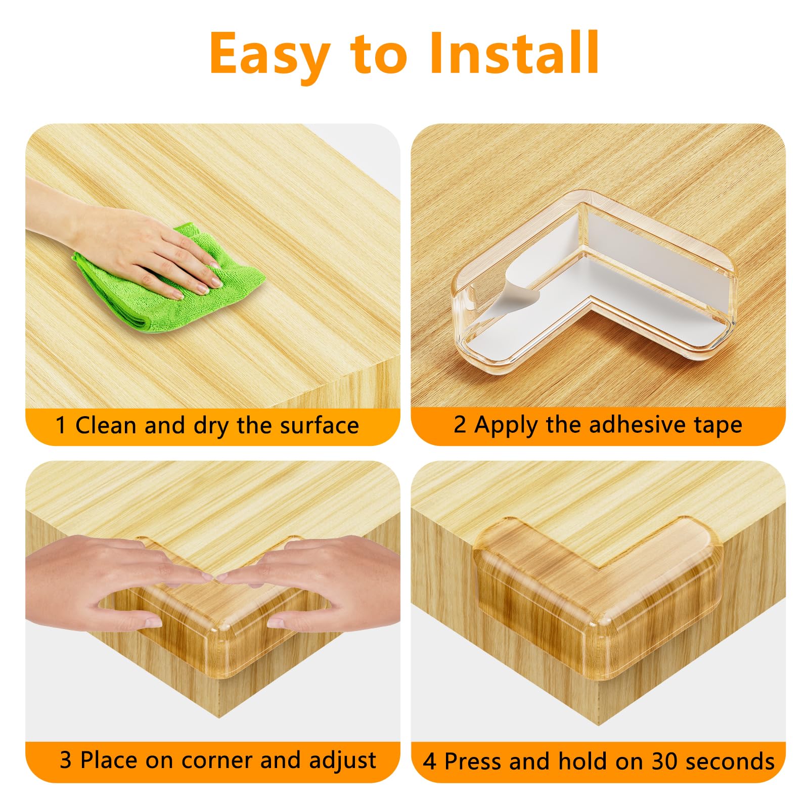 E-PRONSE Corner Protectors removal tips guide safe removal with warm cloth.