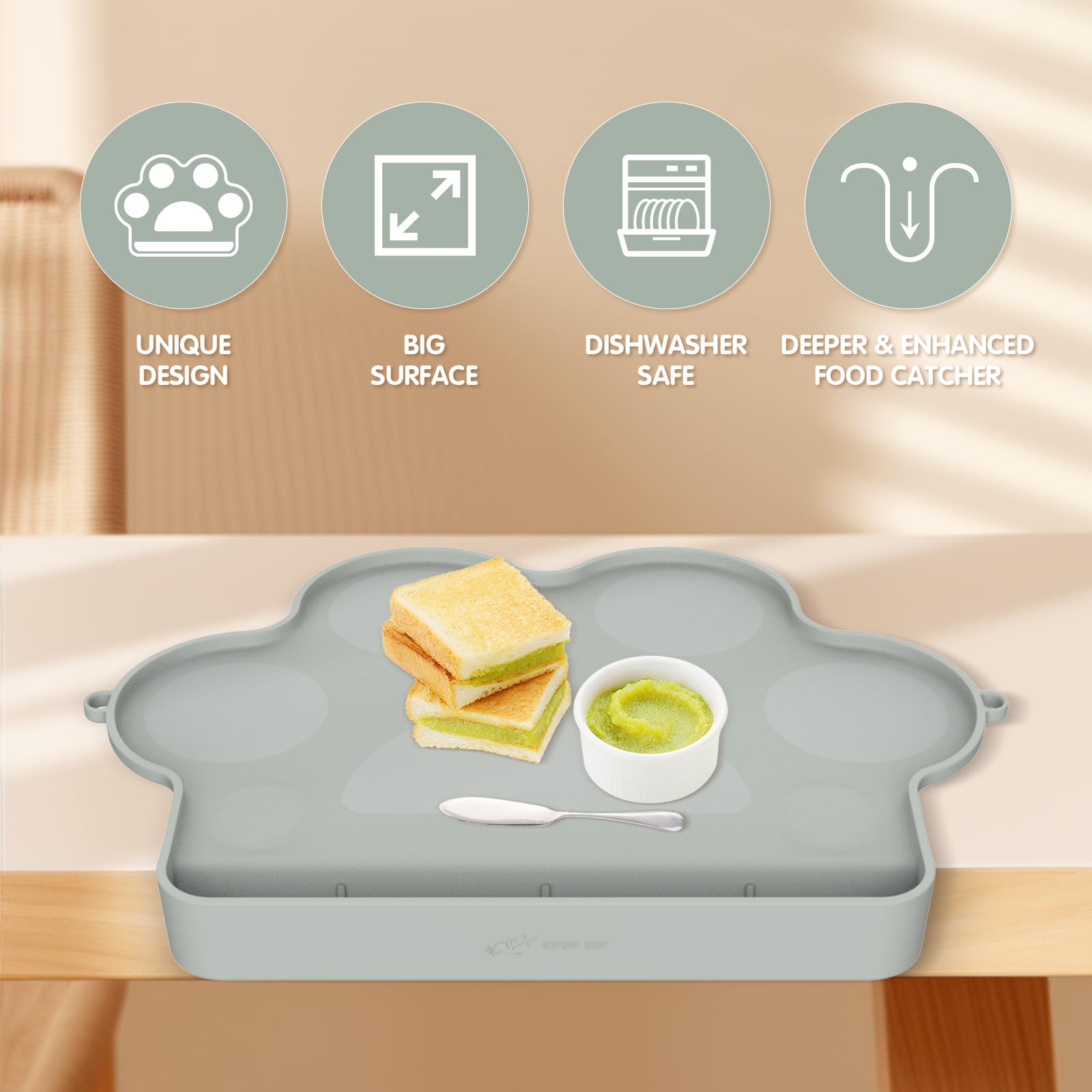 E1F1NN DOT food-grade silicone placemats for kids offer durable, safe dining surfaces.