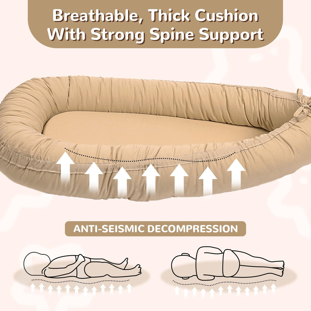 EAQ Baby Lounger machine-washable cotton cover simplifies daily cleaning