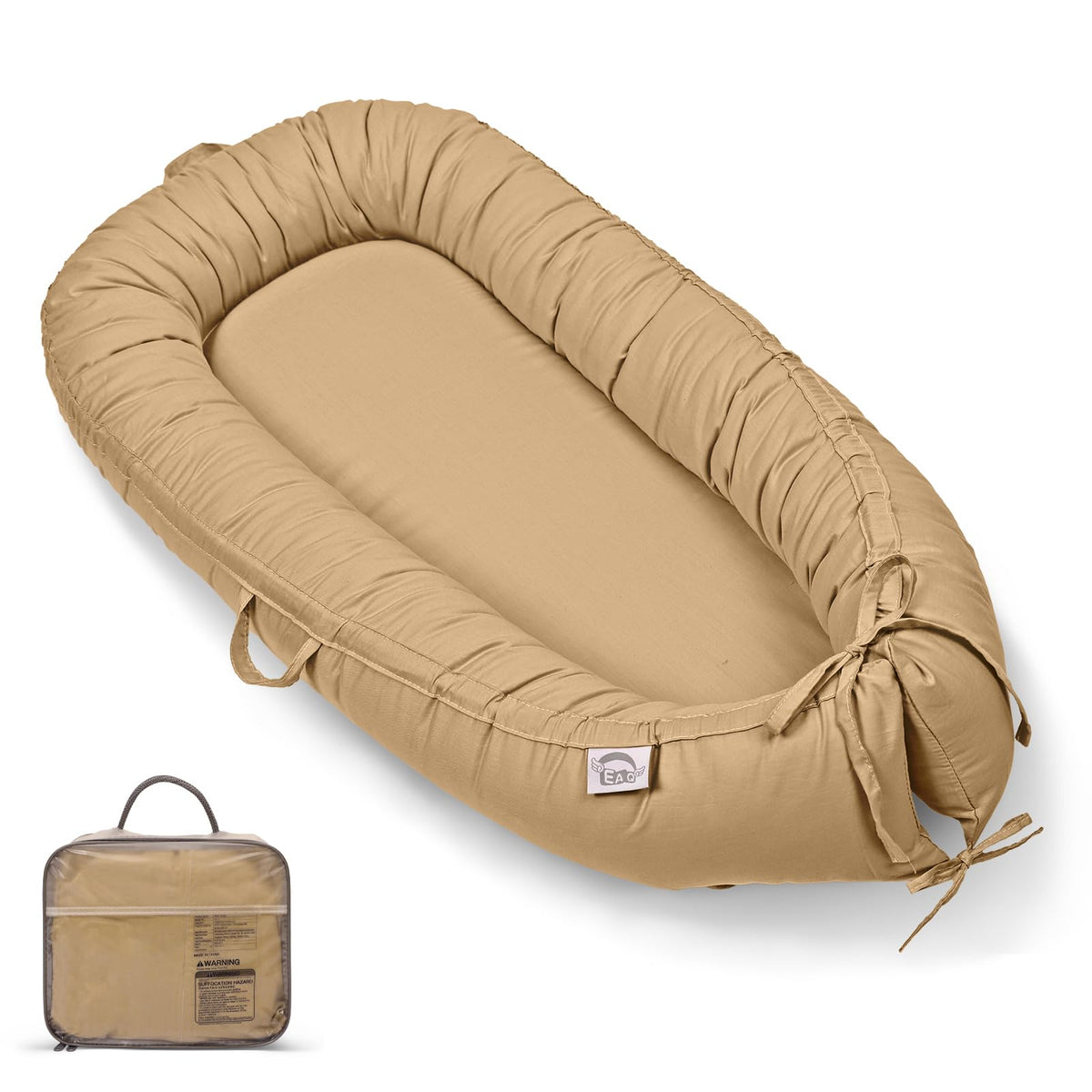 EAQ Baby Lounger safety certifications visible for confident newborn lounging