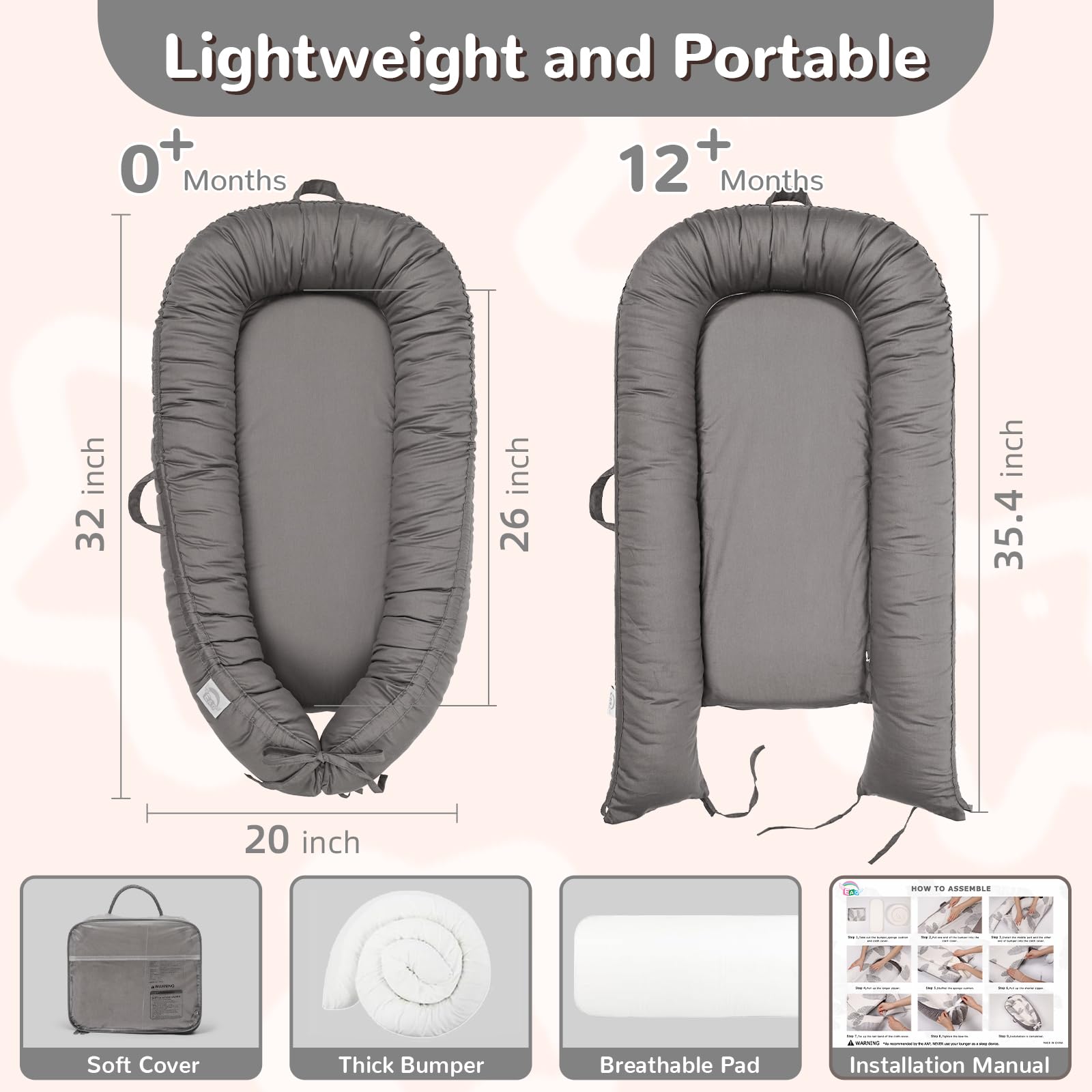 EAQ baby lounger thick bumper shows 360-degree protection for curious infants