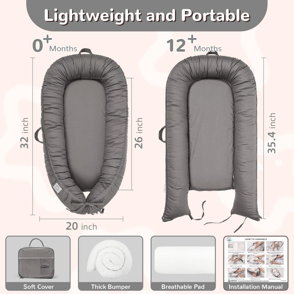 EAQ baby lounger thick bumper shows 360-degree protection for curious infants