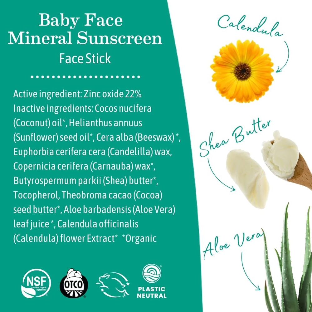 Leaping Bunny certified Earth Mama Baby Face Mineral Sunscreen Stick.