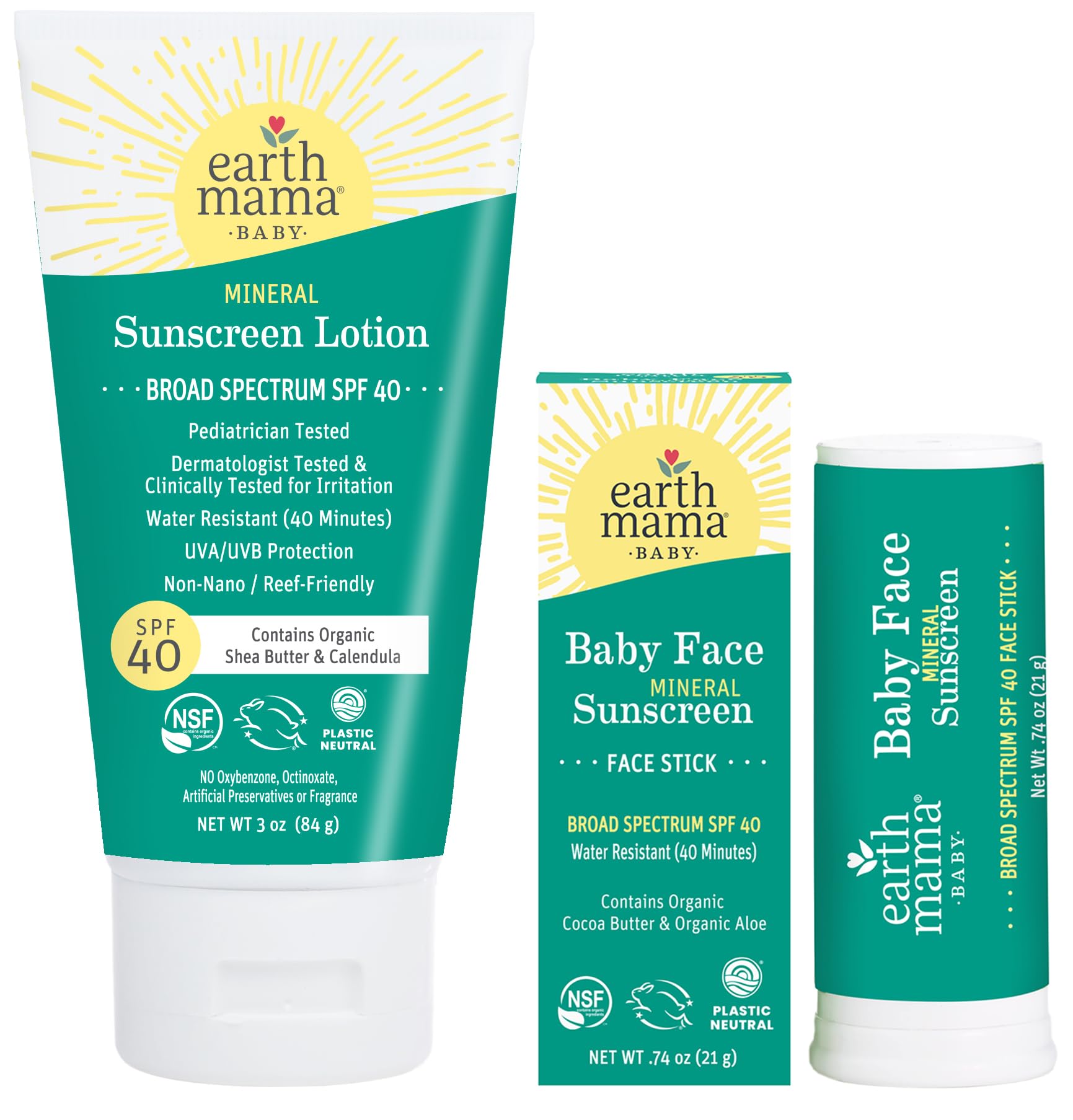 Earth Mama Baby Face Sunscreen Stick in hand for quick application