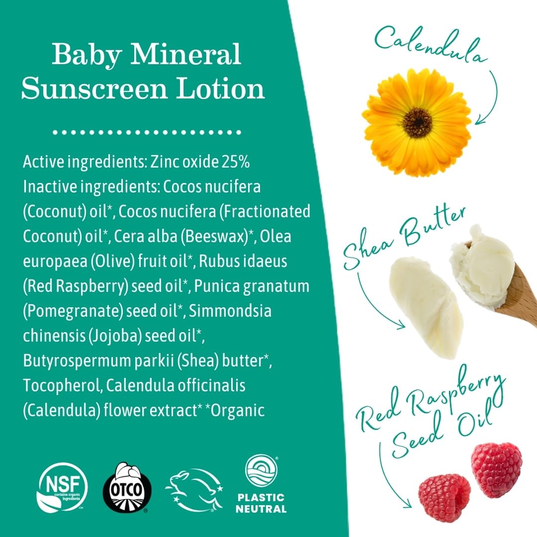 Earth Mama Baby Mineral Sunscreen Lotion SPF 40 label communicates broad-spectrum protection