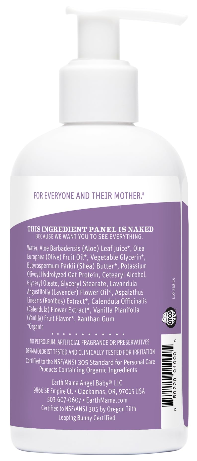 Earth Mama Calming Lavender Baby Lotion rooibos imagery emphasizes antioxidant-friendly calming care.