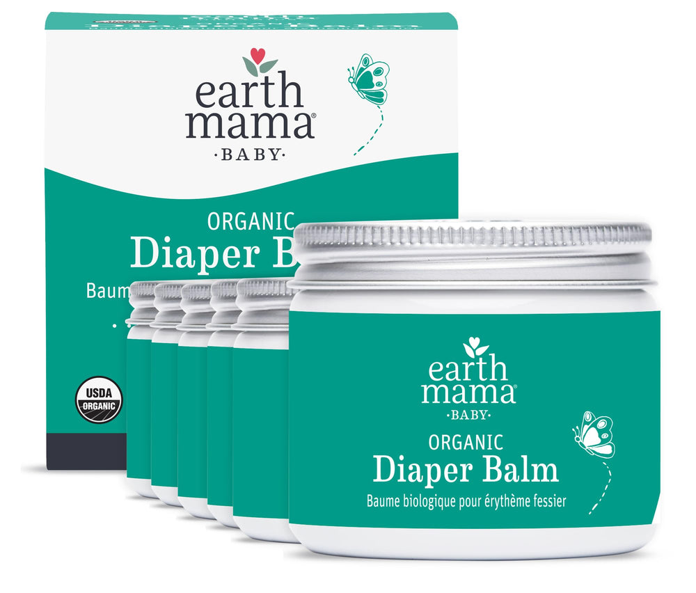 Earth Mama diaper balm pack-front image shows organic fragrance-free diaper cream for sensitive skin.