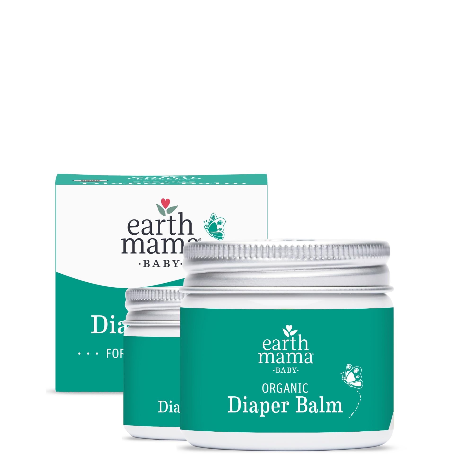 Earth Mama diaper balm tube front label highlighting fragrance-free, organic care for sensitive skin.