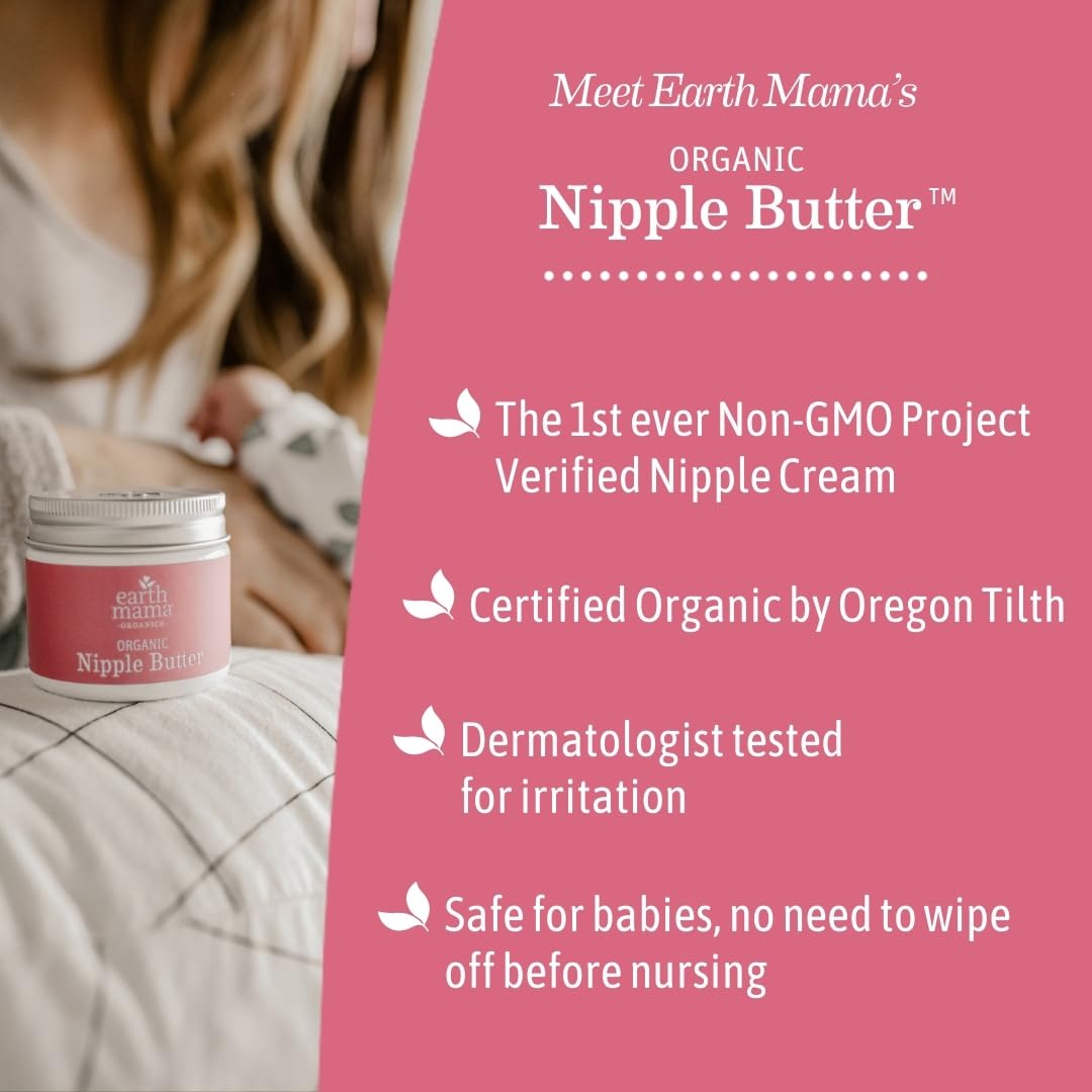 Earth Mama Organic Nipple Butter ingredient label emphasizes USDA Organic certification.