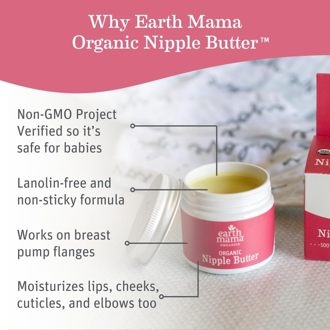 Earth Mama Organic Nipple Butter texture swatch highlights creamy, easy application.