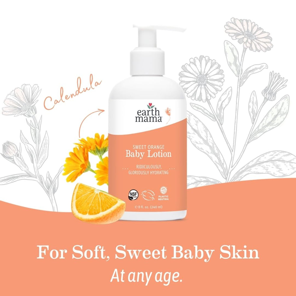 Earth Mama Sweet Orange Baby Lotion face and body use for versatile hydration.