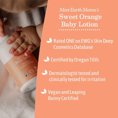 Earth Mama Sweet Orange Baby Lotion textured cream swatch showing smooth moisturizing cream.
