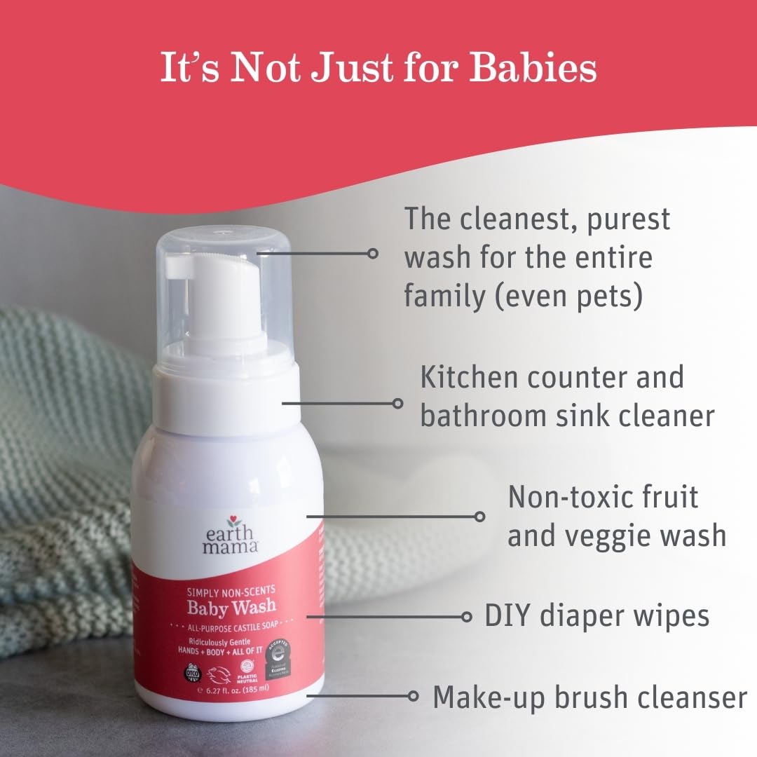 Earth Mama Sweet Orange Baby Wash fragrance-free formula is gentle for delicate skin