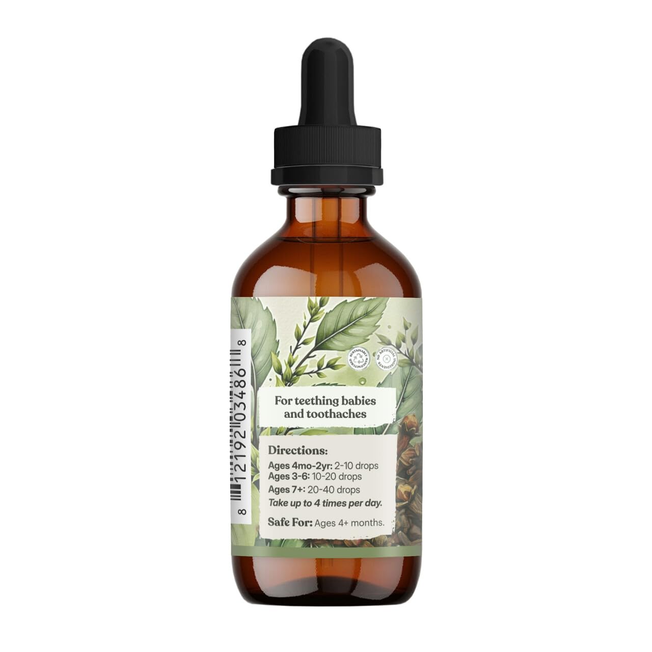 Earthley Wellness Teeth Tamer dropper dispensing gentle teething remedy.