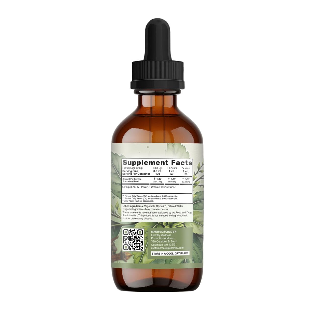 Earthley Wellness Teeth Tamer label front showing natural ingredients.