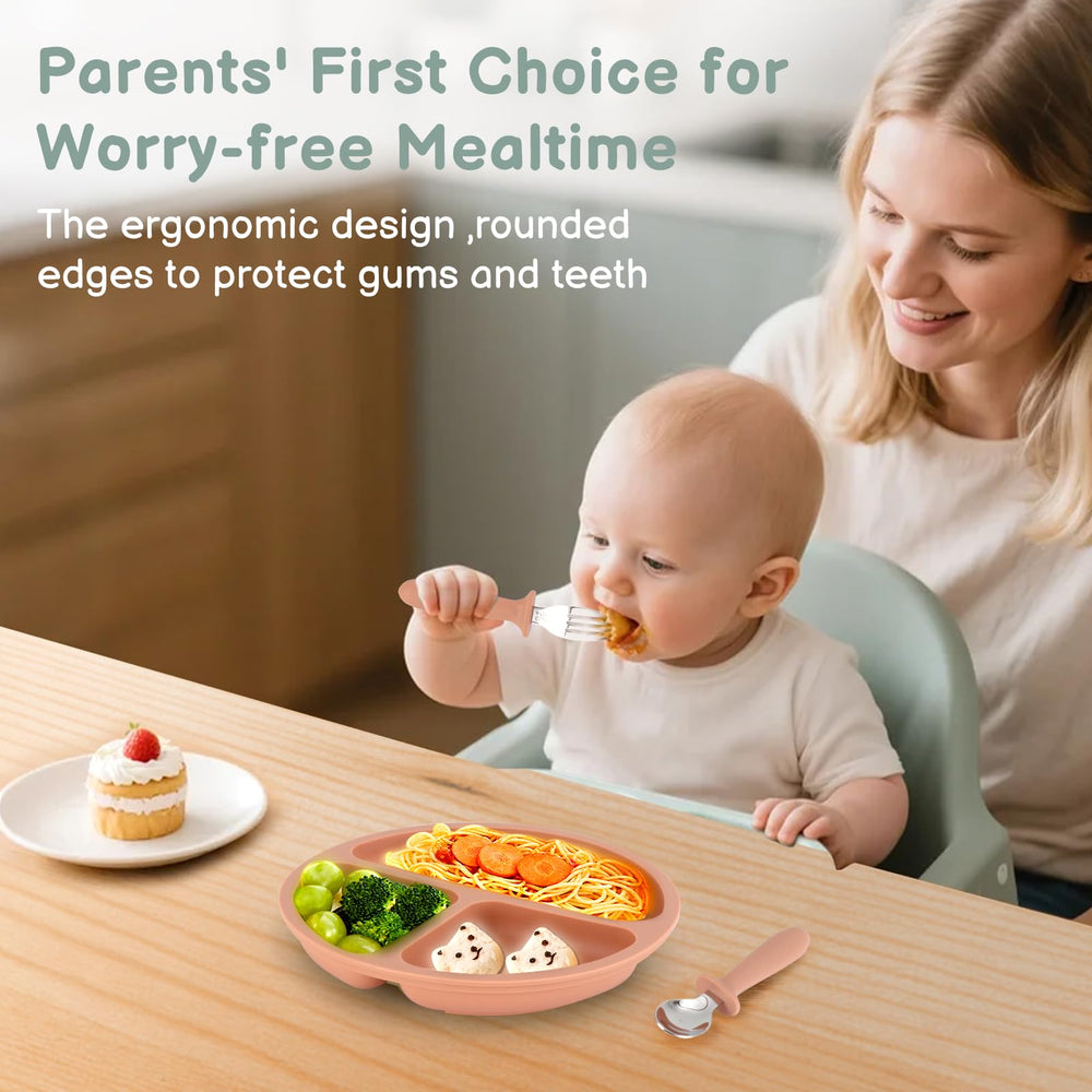 Eascrozn 18/8 stainless steel BPA-free construction emphasizes durable, safe toddler utensils.