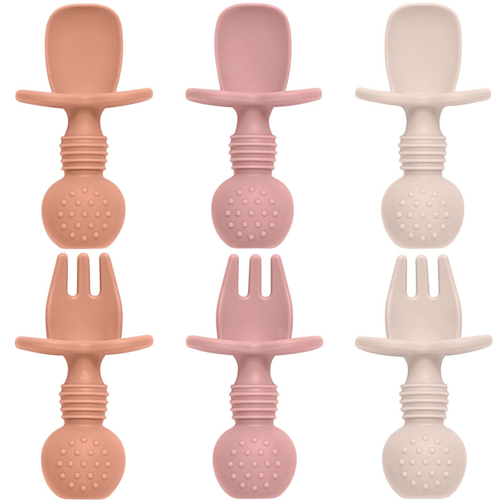 Eascrozn 6-pack baby spoons and forks set, soft silicone for easy self-feeding.