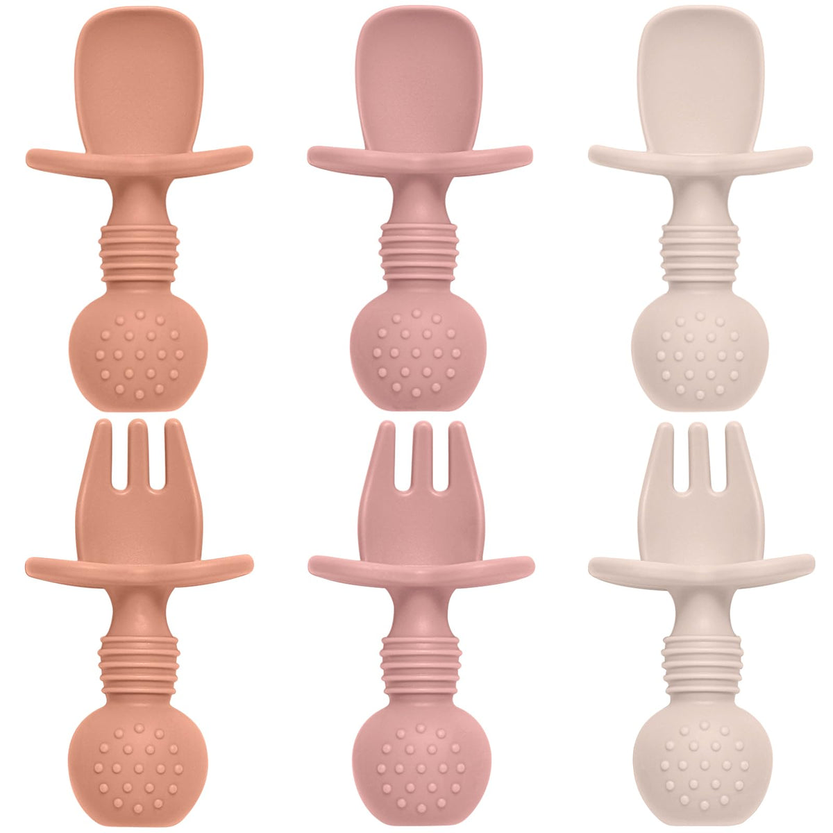 Eascrozn 6-pack baby spoons and forks set, soft silicone for easy self-feeding.