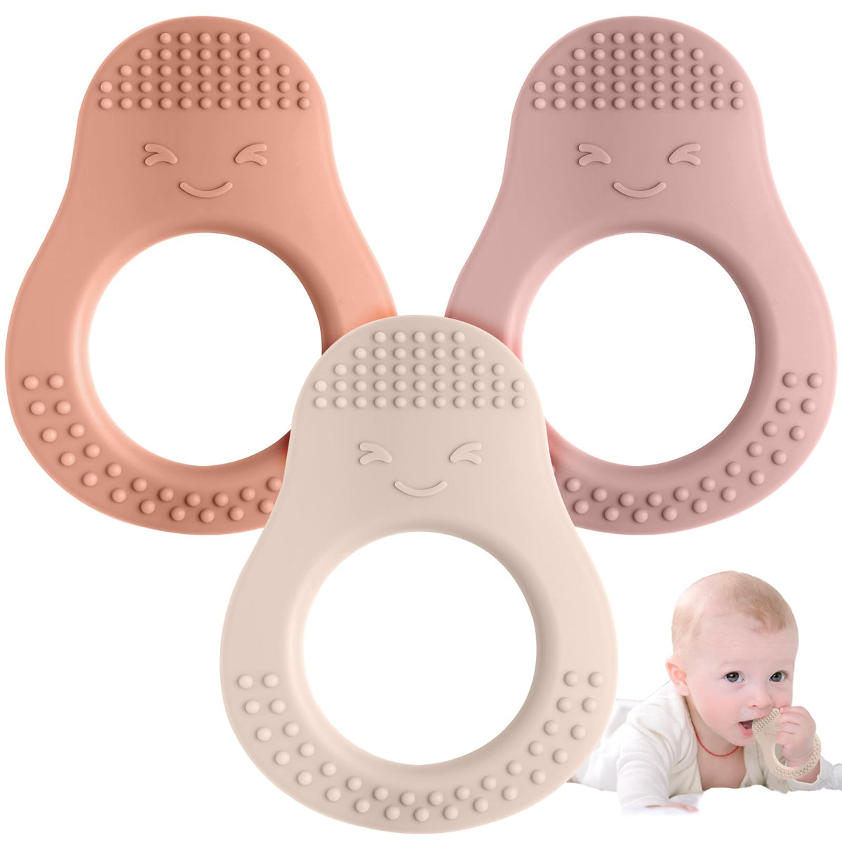 Eascrozn avocado teether front view easy to hold for soothing gums