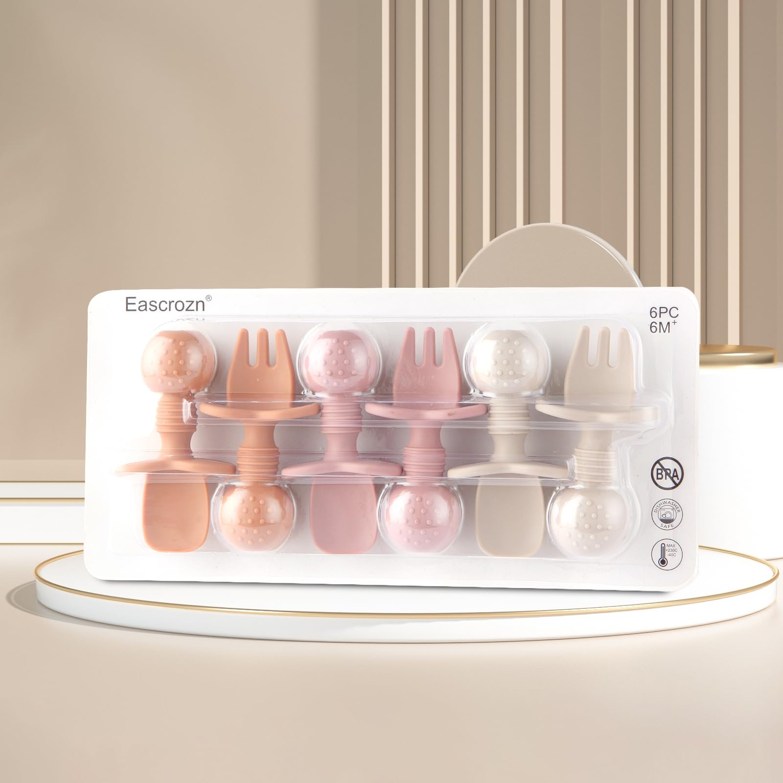 Eascrozn baby-led weaning setup with forks and spoons ready for solids.