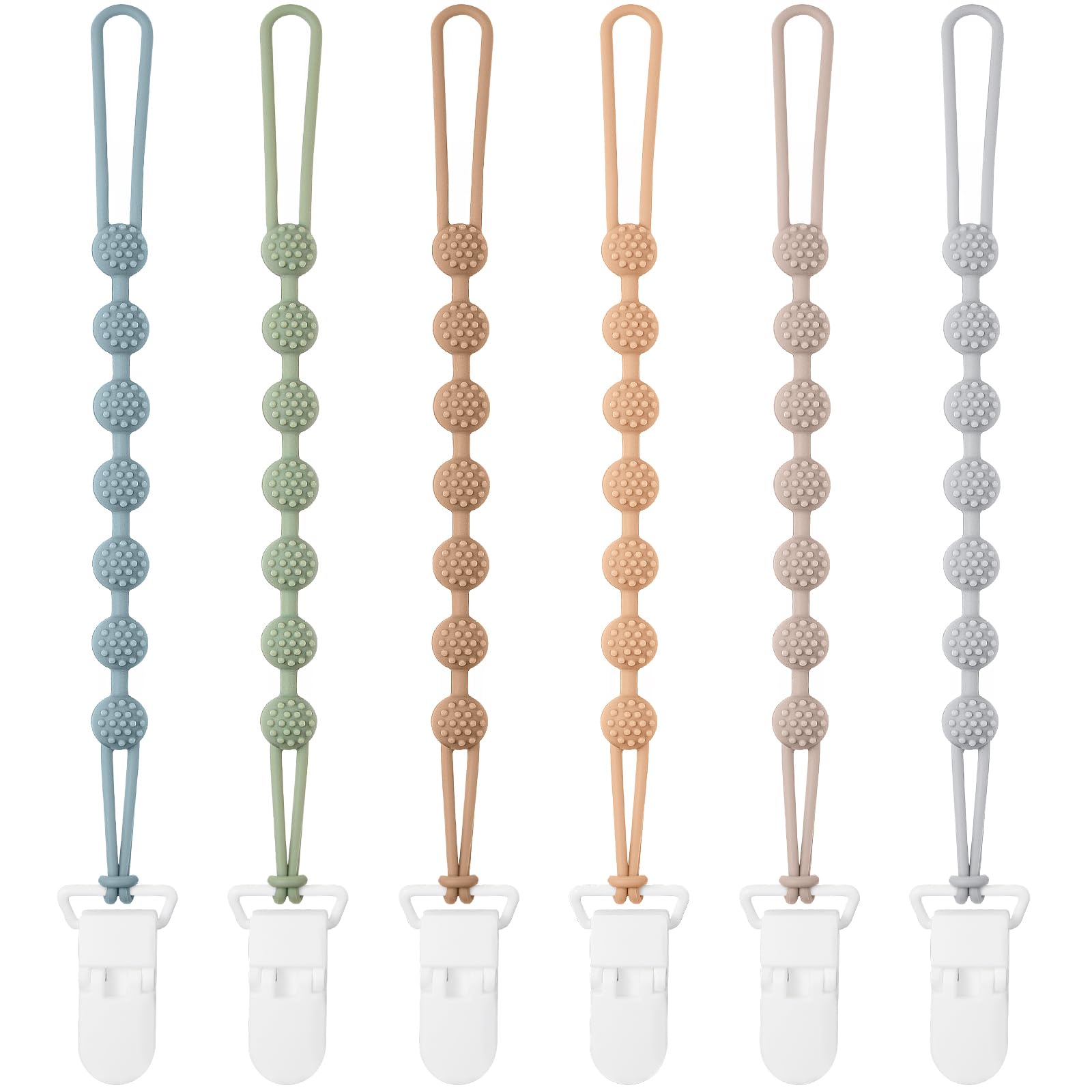 Eascrozn baby pacifier clip six-pack keeps pacifiers within easy reach.