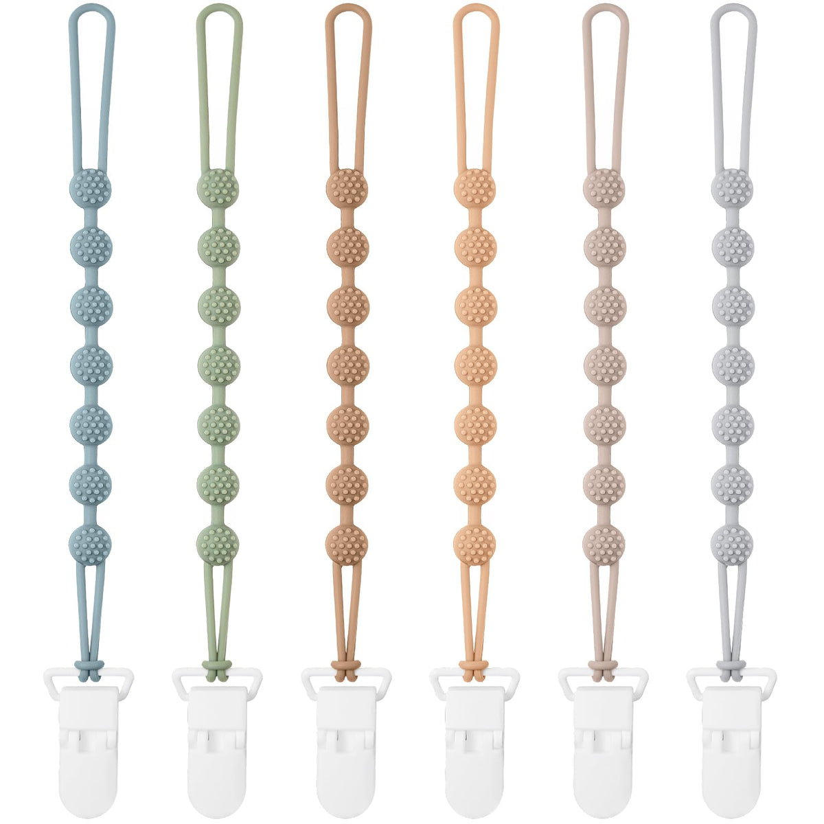 Eascrozn baby pacifier clip six-pack keeps pacifiers within easy reach.
