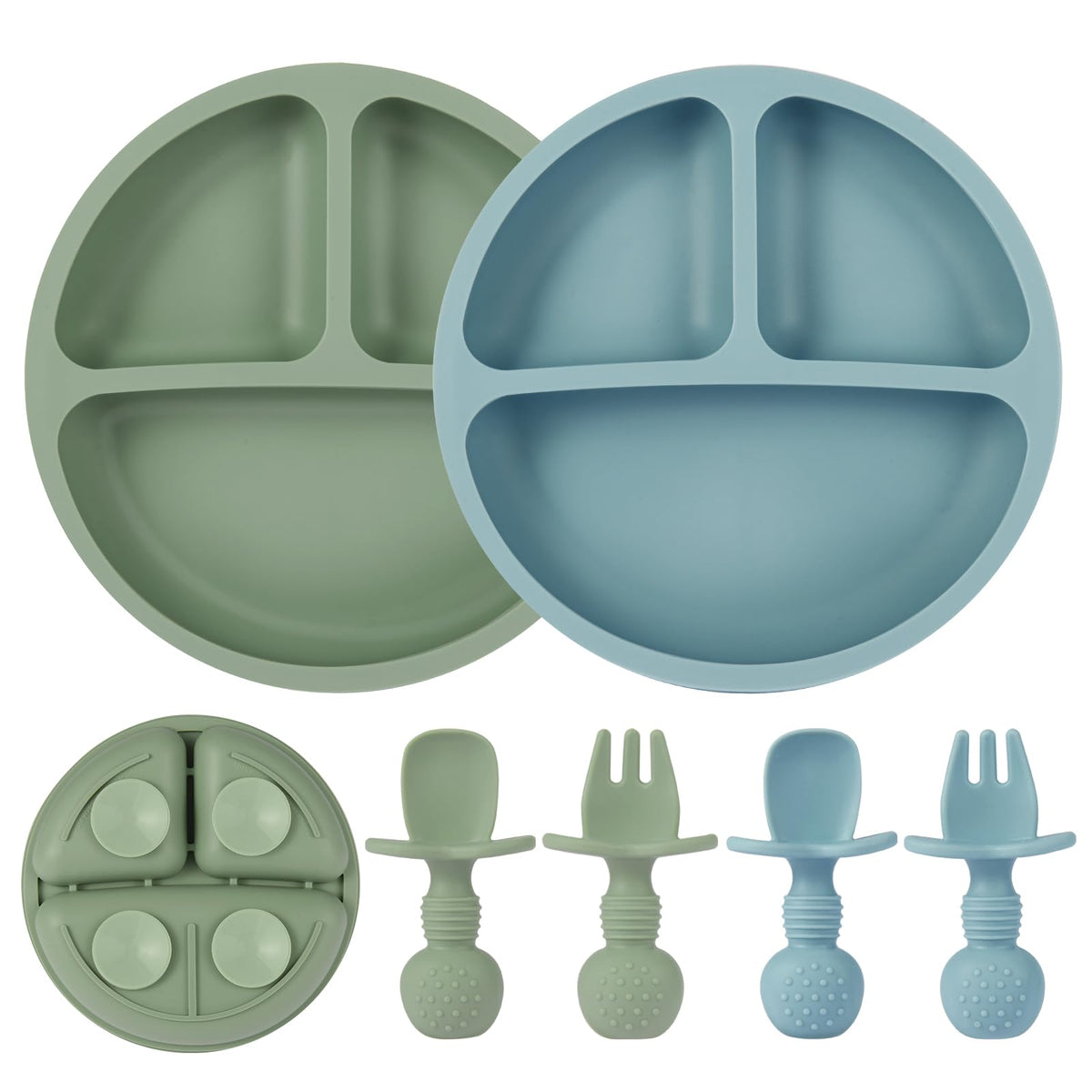 Eascrozn baby plates suction-divided with non-slip base for stable meals.
