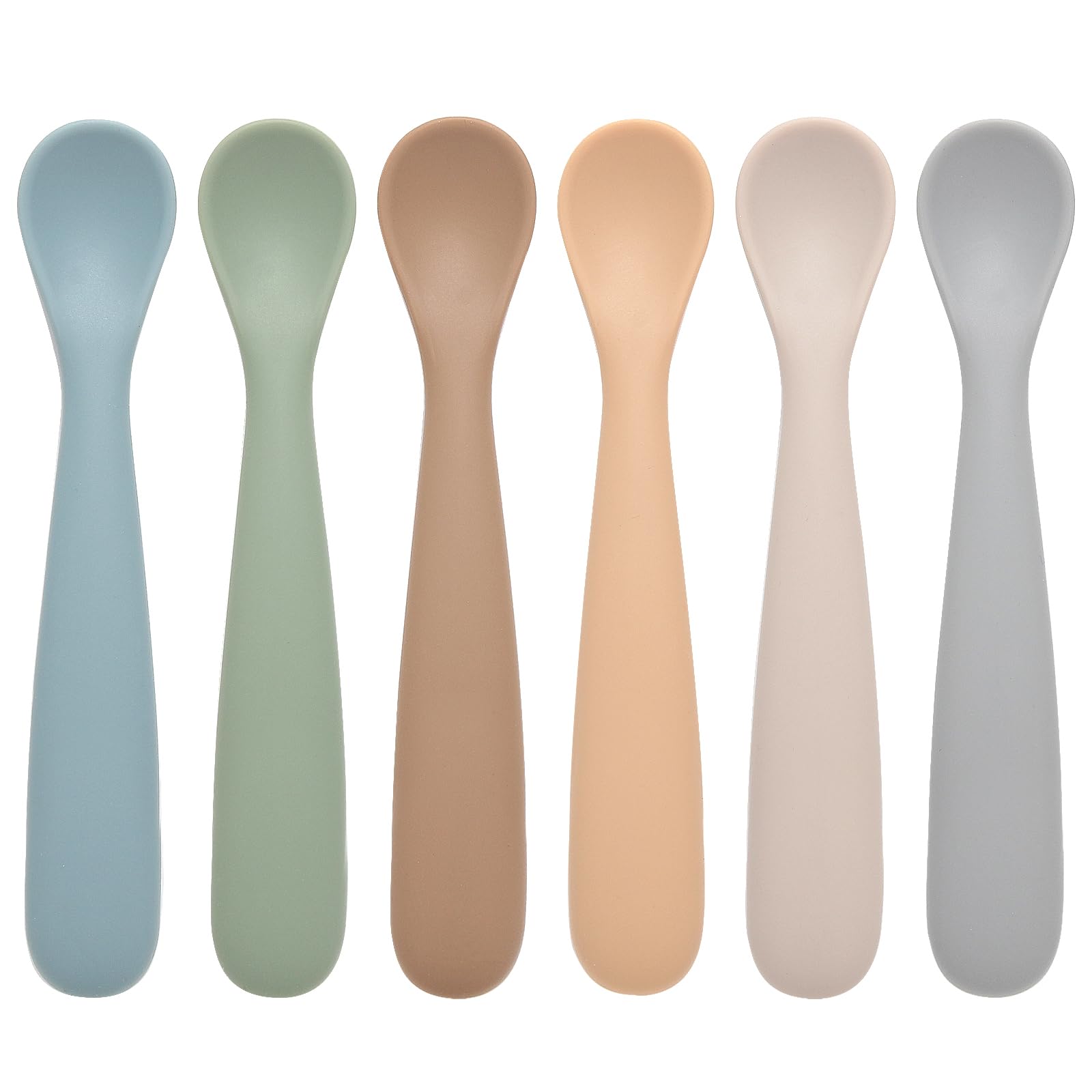 Eascrozn baby spoons 6-pack colors laid out, encouraging independent self-feeding.