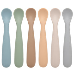 Eascrozn baby spoons 6-pack colors laid out, encouraging independent self-feeding.