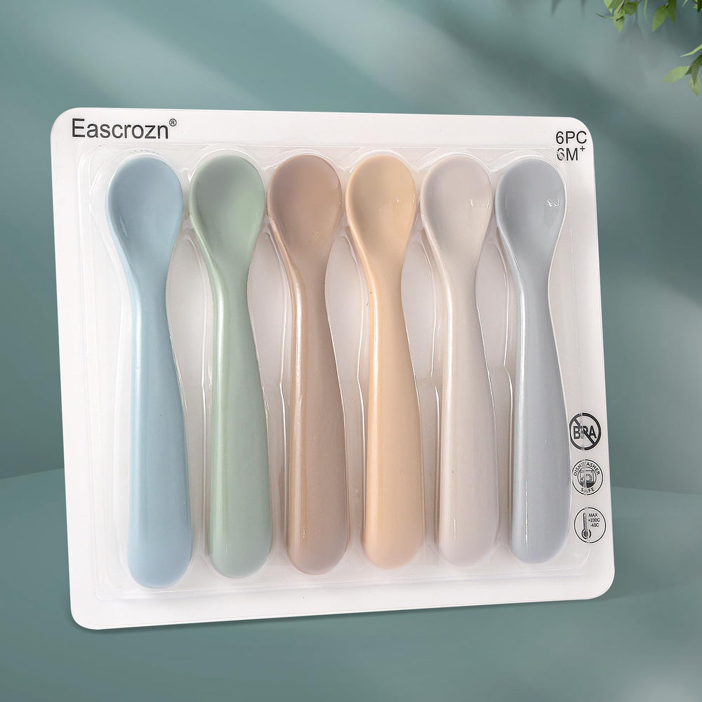 Eascrozn boil-safe and dishwasher-safe baby spoons for convenient cleaning.