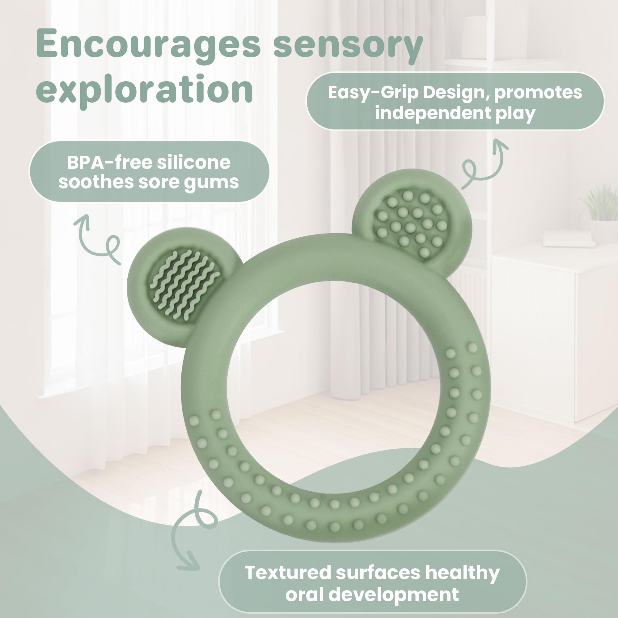 Eascrozn bear teether BPA-free silicone for safe chewing.