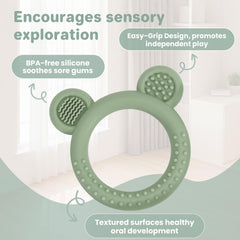 Eascrozn bear teether BPA-free silicone for safe chewing.