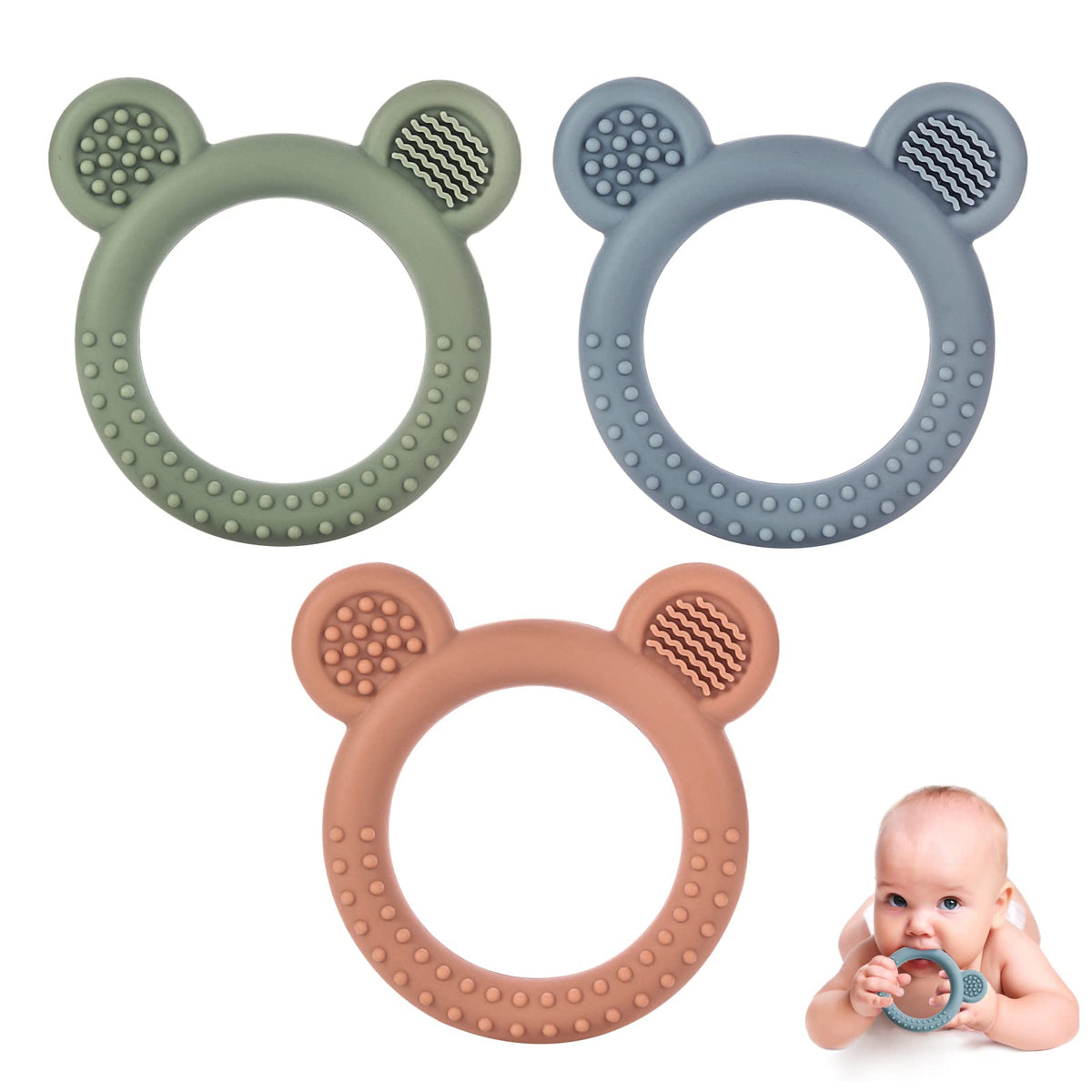Eascrozn bear teether with soft texture helps soothe gums and engage senses.