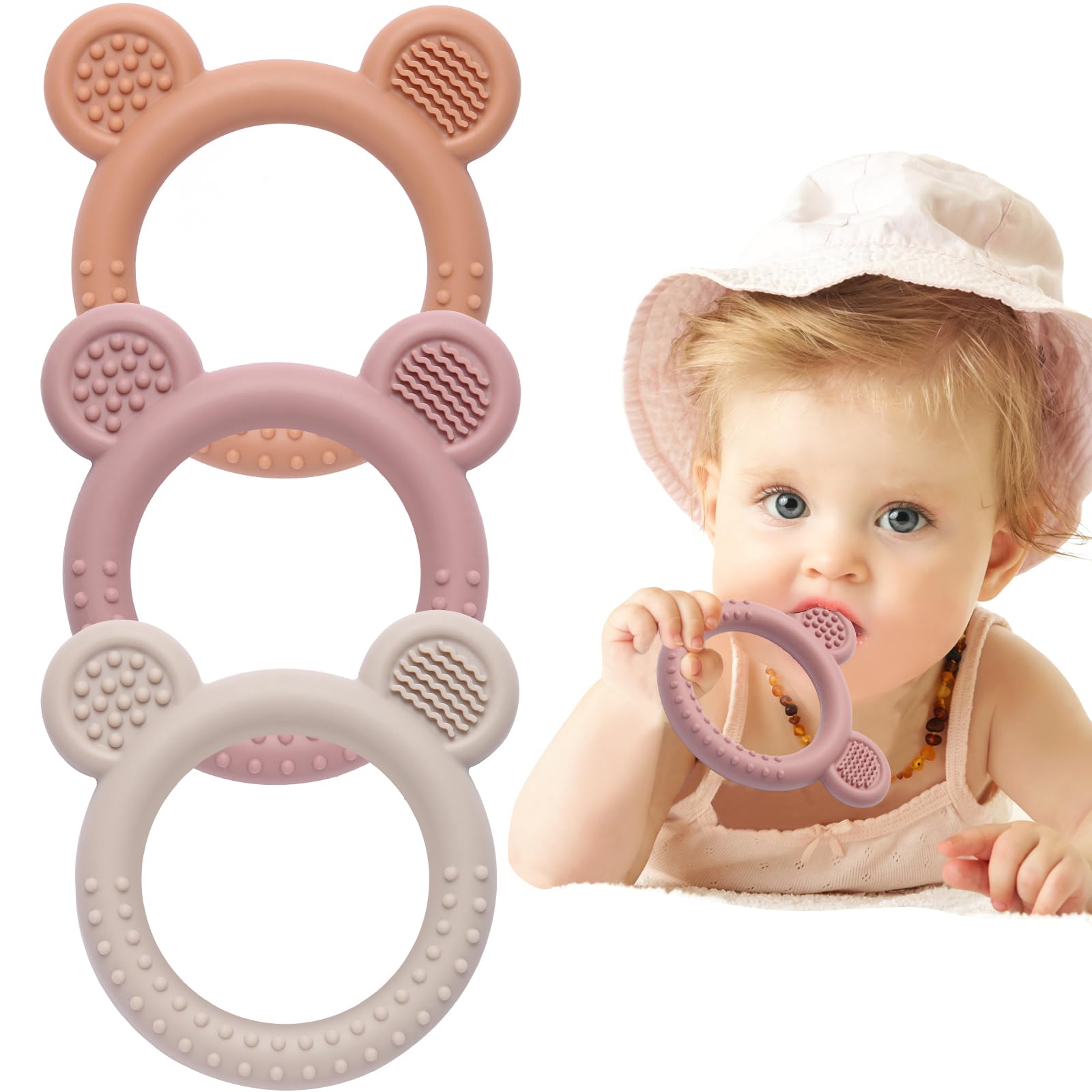 Eascrozn bear teether with textured surfaces for soothing gums and sensory play