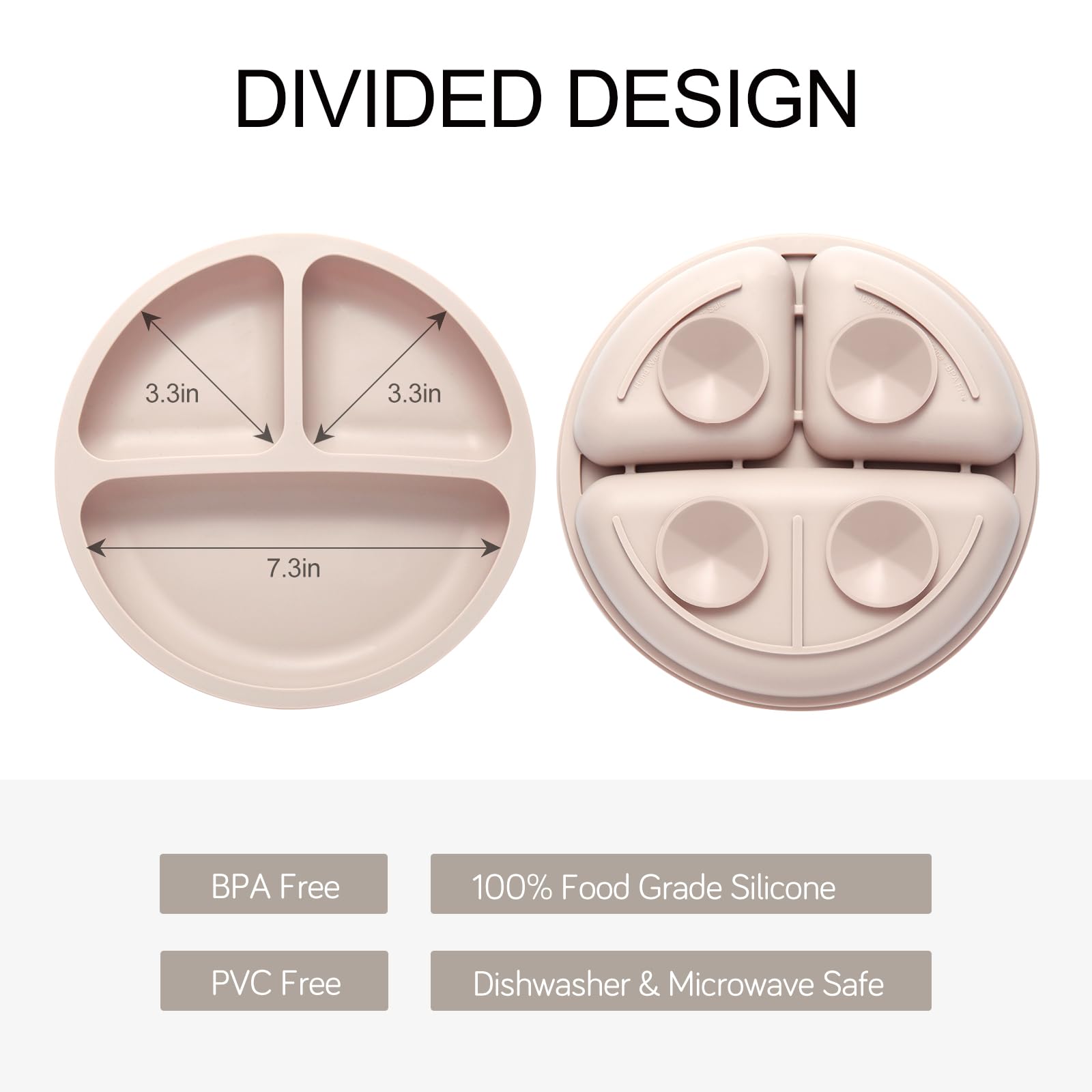 Eascrozn divided plates with suction demonstrate a stable surface for mess-free meals.