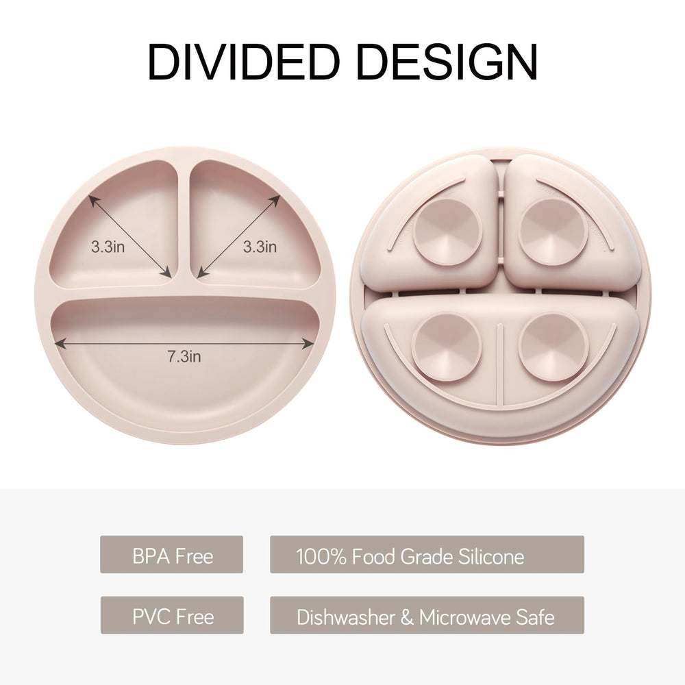 Eascrozn divided plates with suction demonstrate a stable surface for mess-free meals.